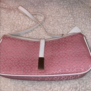 Pink and white canvas leather coach bag